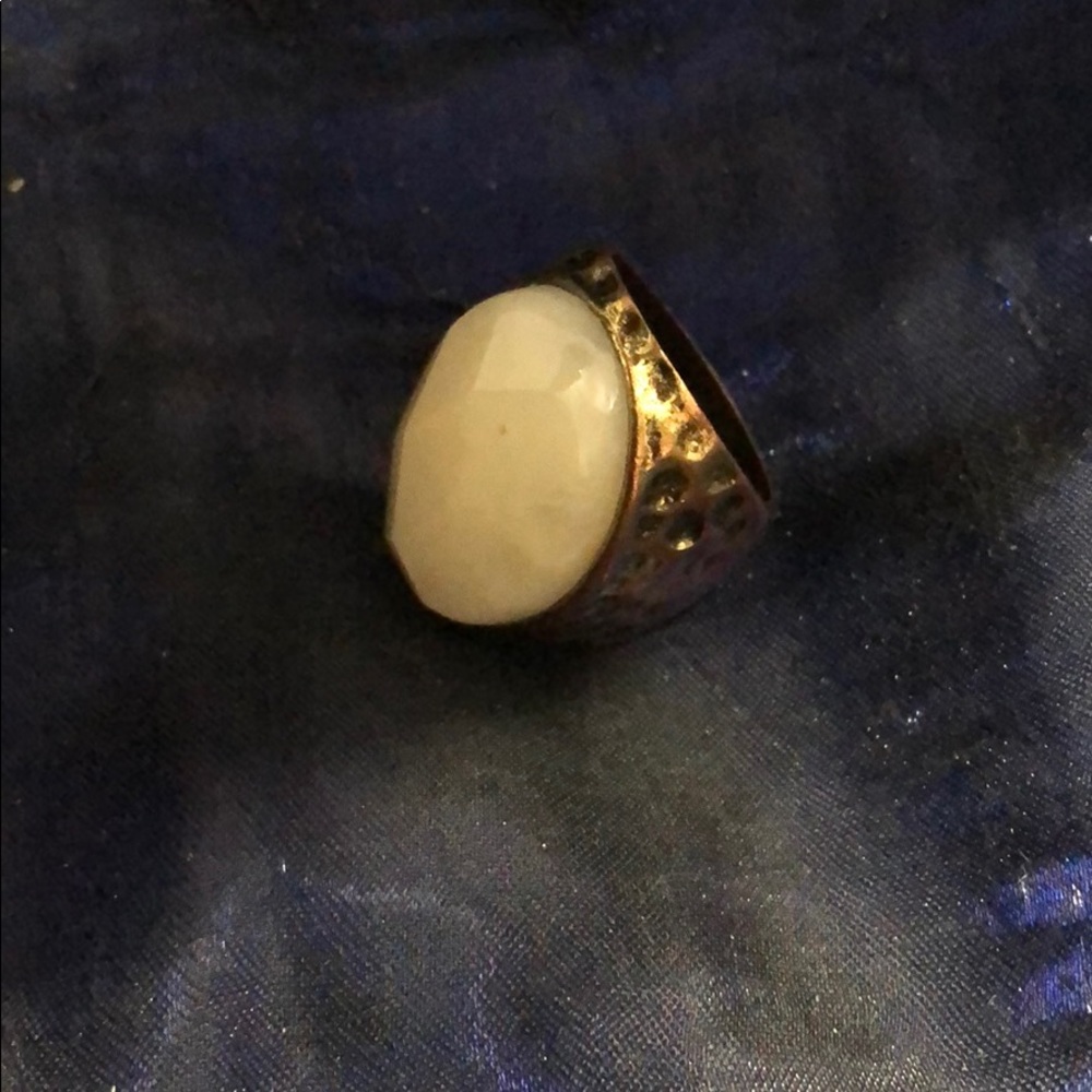 White Faceted Stone and Metal Ring